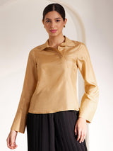 Zari Detail Placket Shirt - Gold