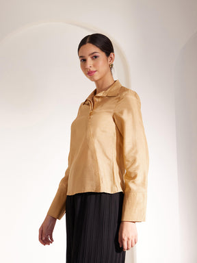 Zari Detail Placket Shirt - Gold