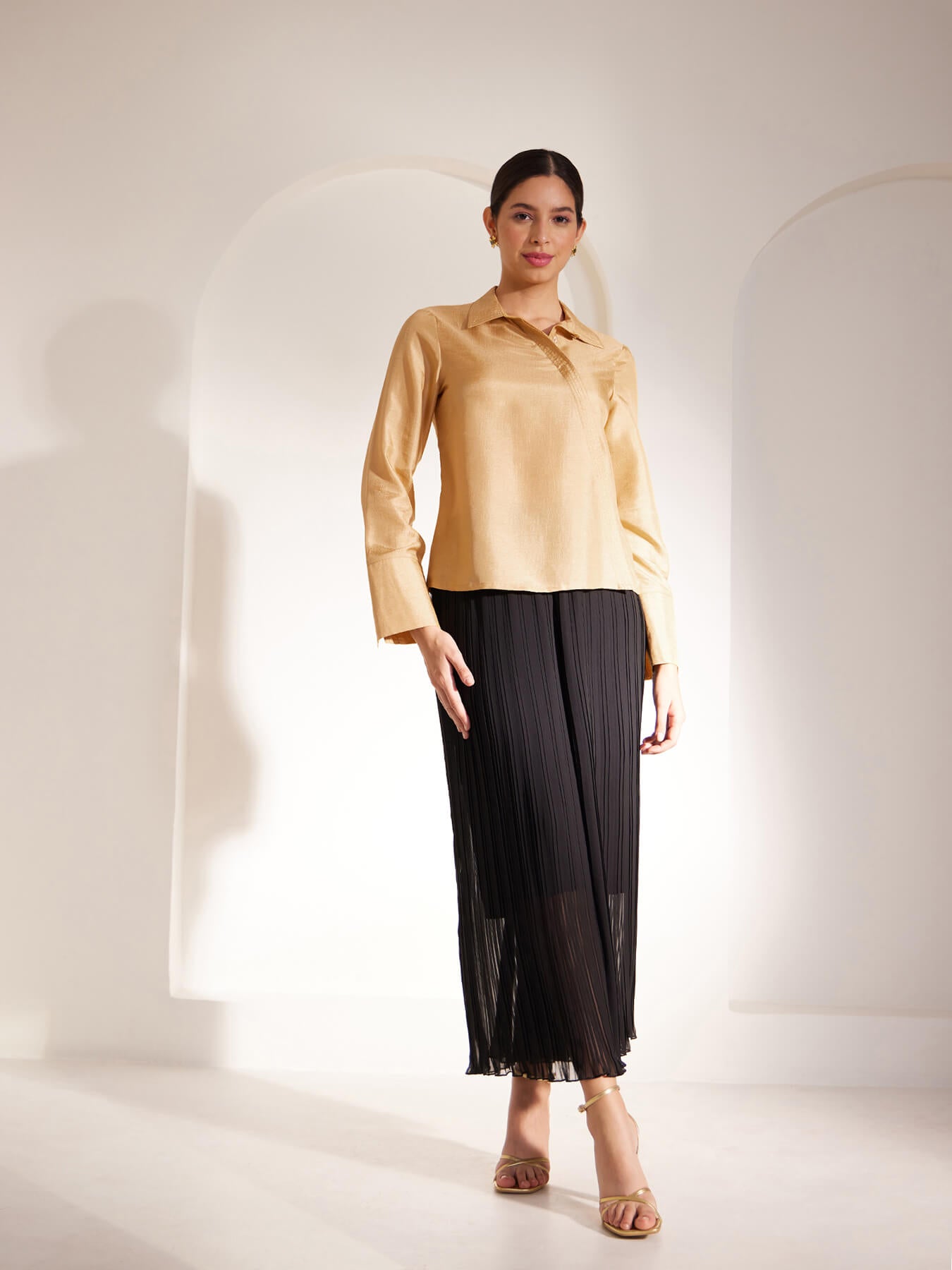 Zari Detail Placket Shirt - Gold