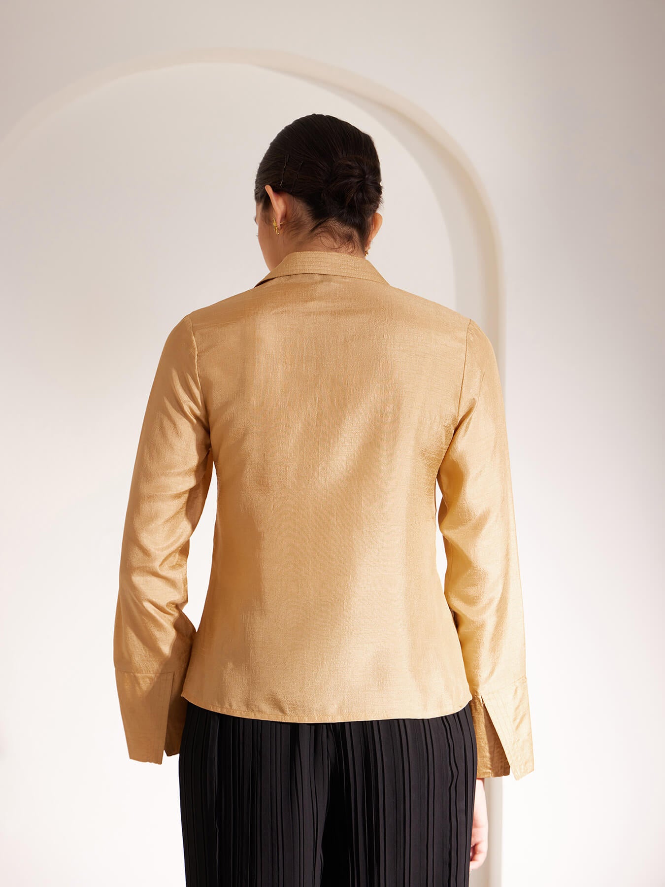 Zari Detail Placket Shirt - Gold