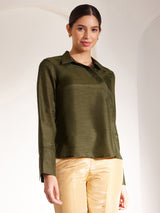 Zari Detail Placket Shirt - Olive