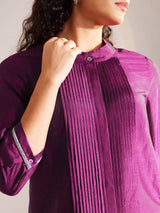 Lace Detail Pintuck Shirt - Purple