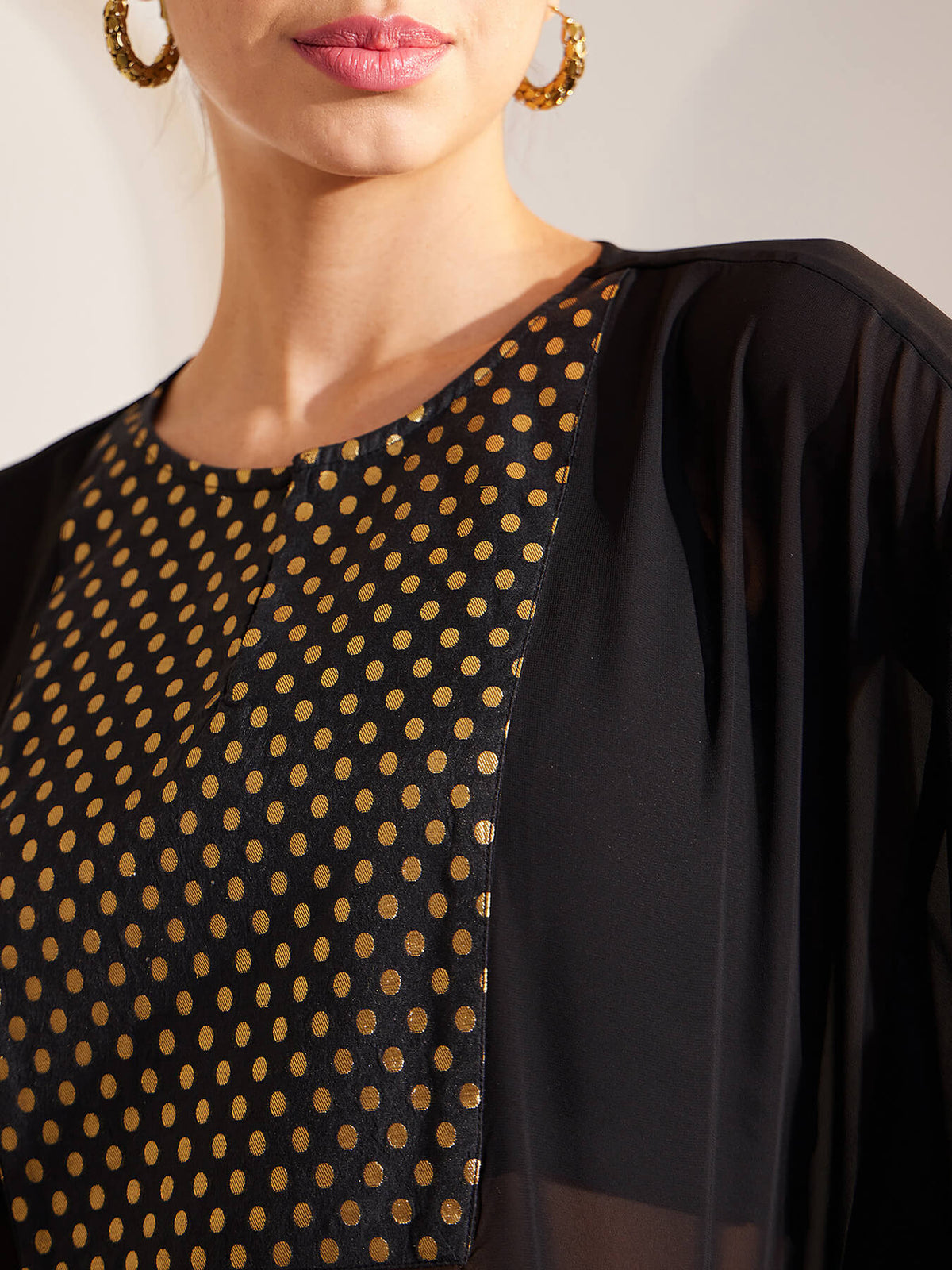 Brocade Panel Kaftan Top - Black And Gold