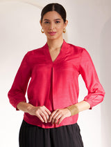 Zari Detail Pleated Top - Red