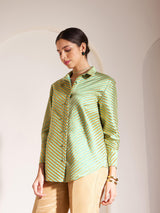 Brocade Geometric Print Shirt - Green And Gold