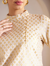 Brocade Floral Woven Top - Off White And Gold