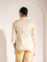 Brocade Floral Woven Top - Off White And Gold