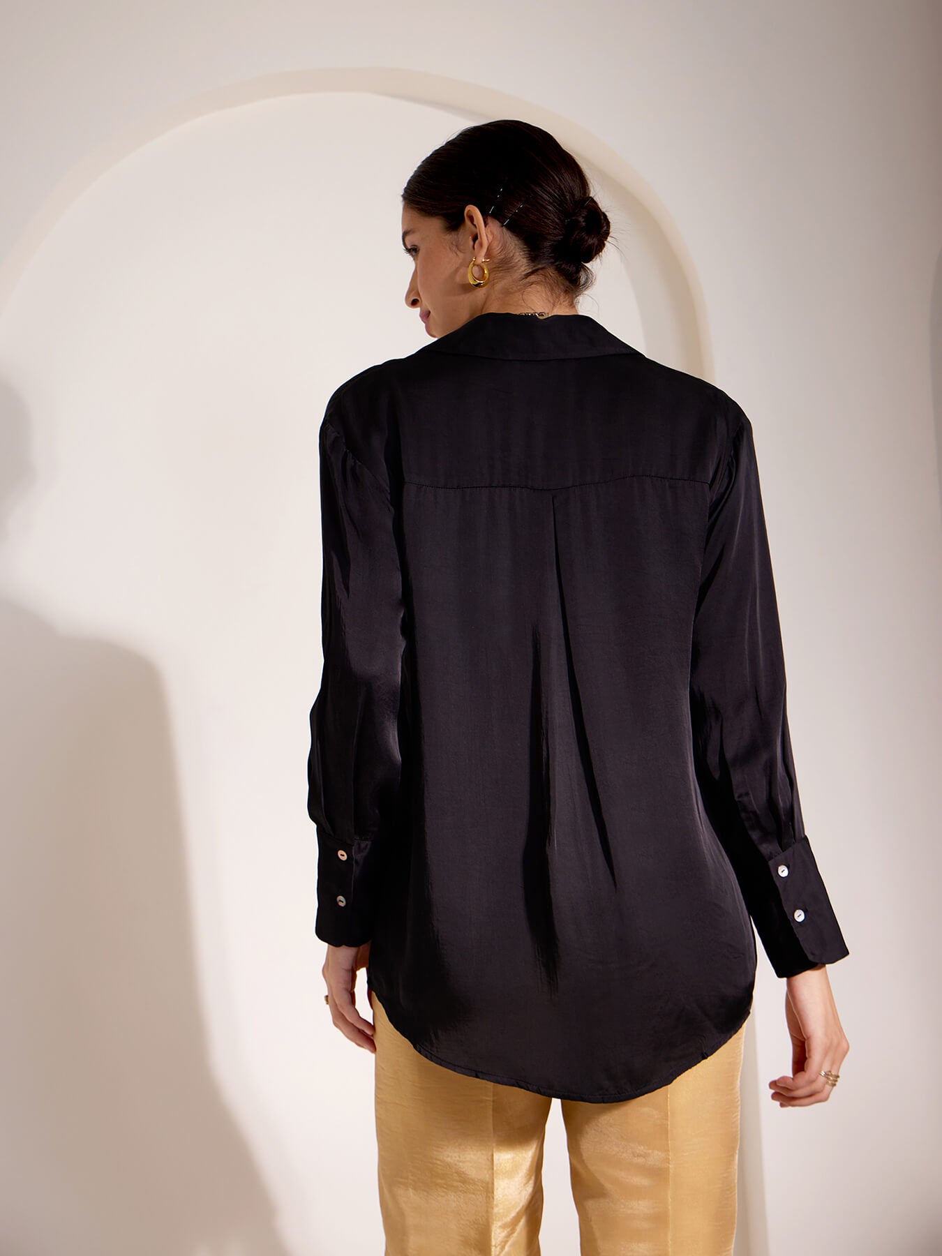 Luxe Satin Collared Shirt - Black