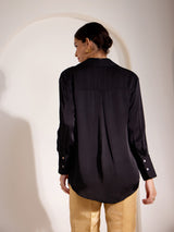 Luxe Satin Collared Shirt - Black