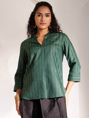 Lurex Front Pleat Detail Top - Green And Gold