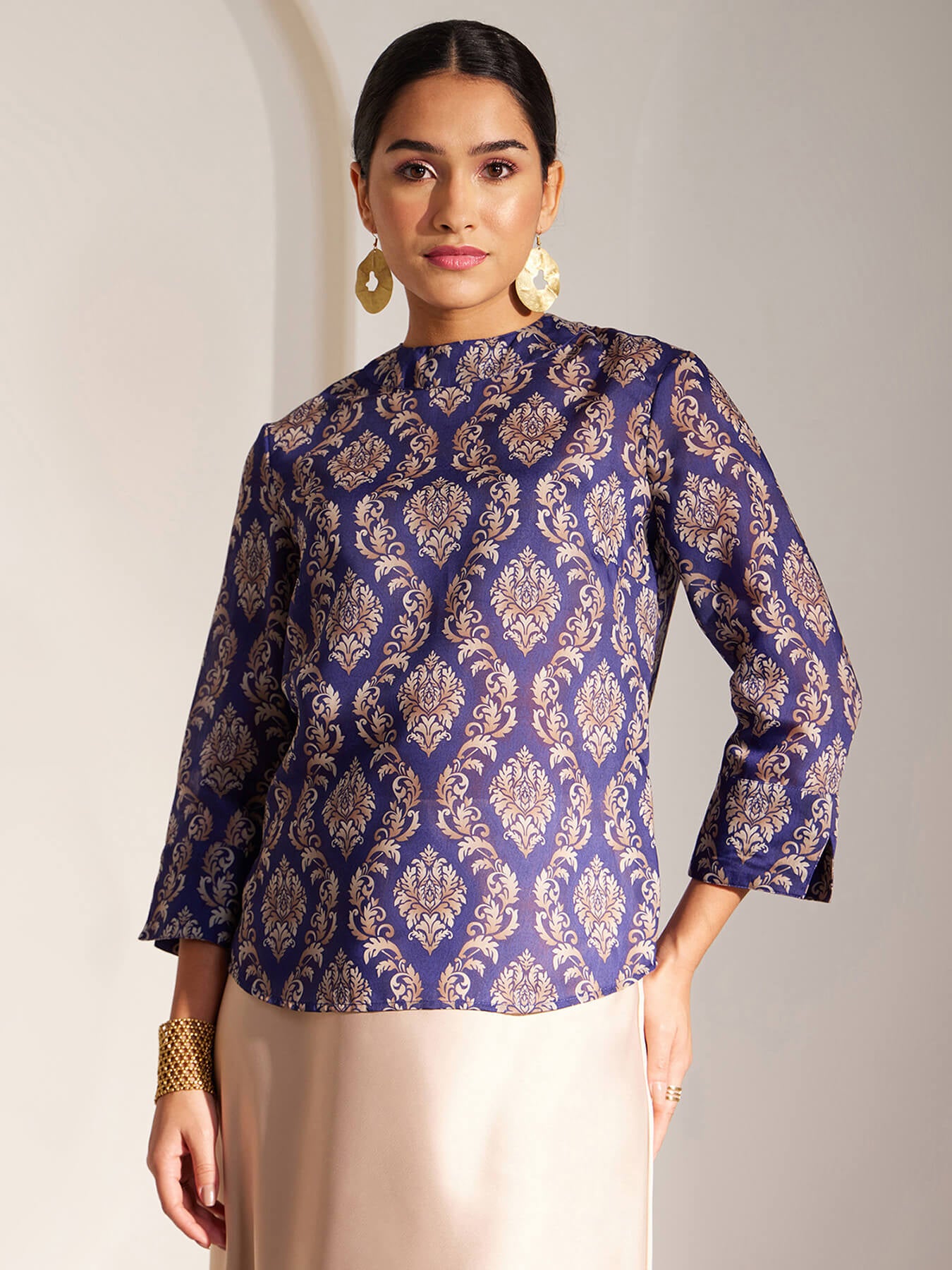 Chanderi Indian Motifs Top - Blue