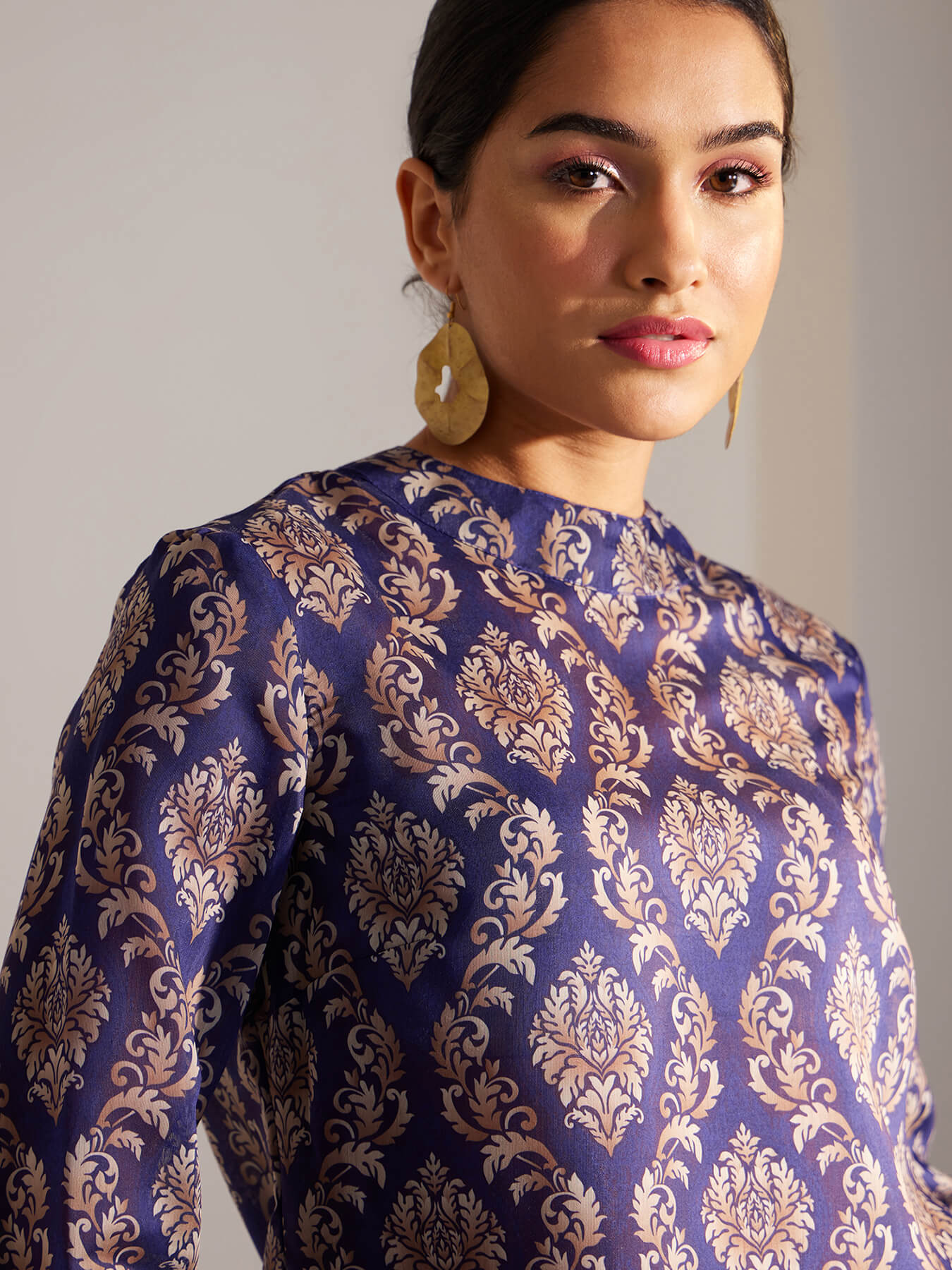 Chanderi Indian Motifs Top - Blue