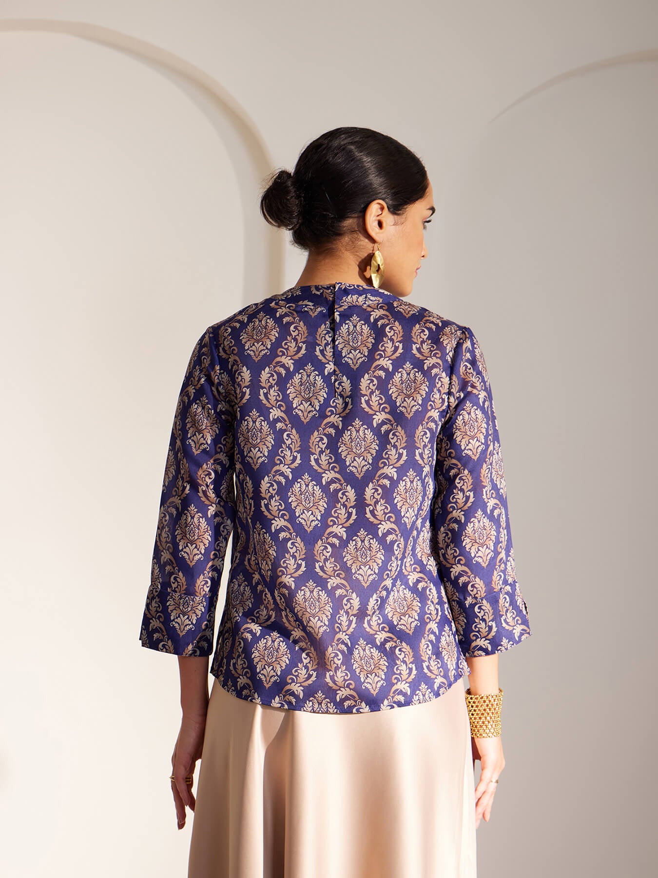 Chanderi Indian Motifs Top - Blue