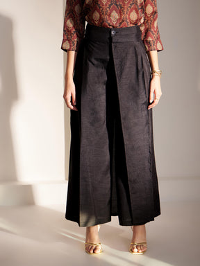 Silk Blend Pleated Trousers - Black