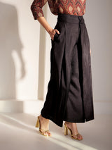 Silk Blend Pleated Trouserss - Black