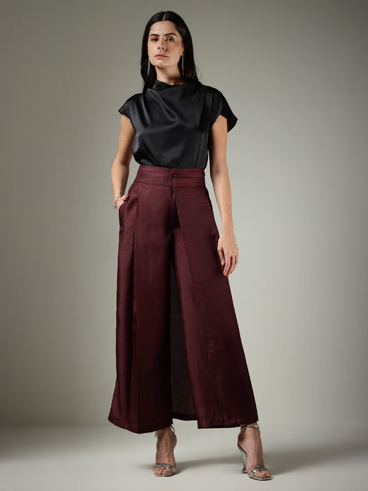 Silk Wide-Leg Trousers - Burgundy