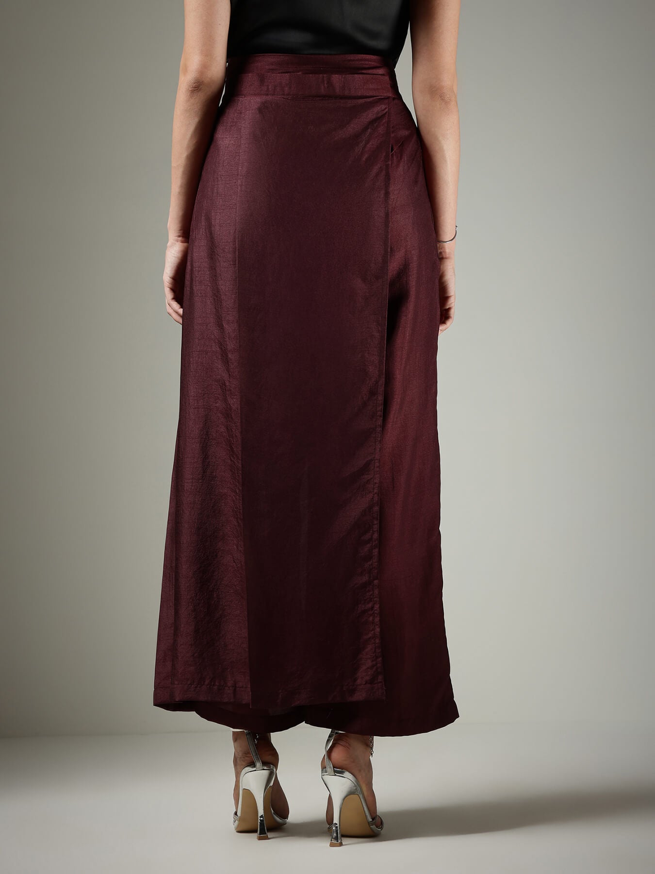Silk Wide-Leg Trousers - Burgundy