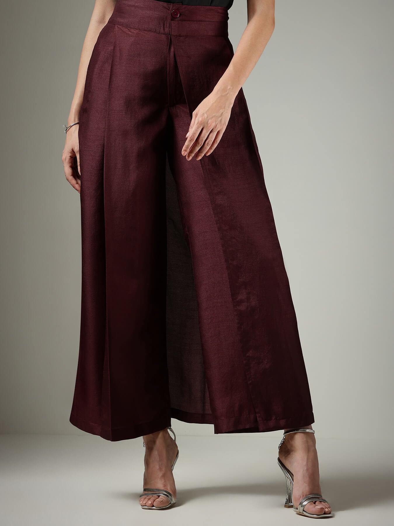 Silk Wide-Leg Trousers - Burgundy