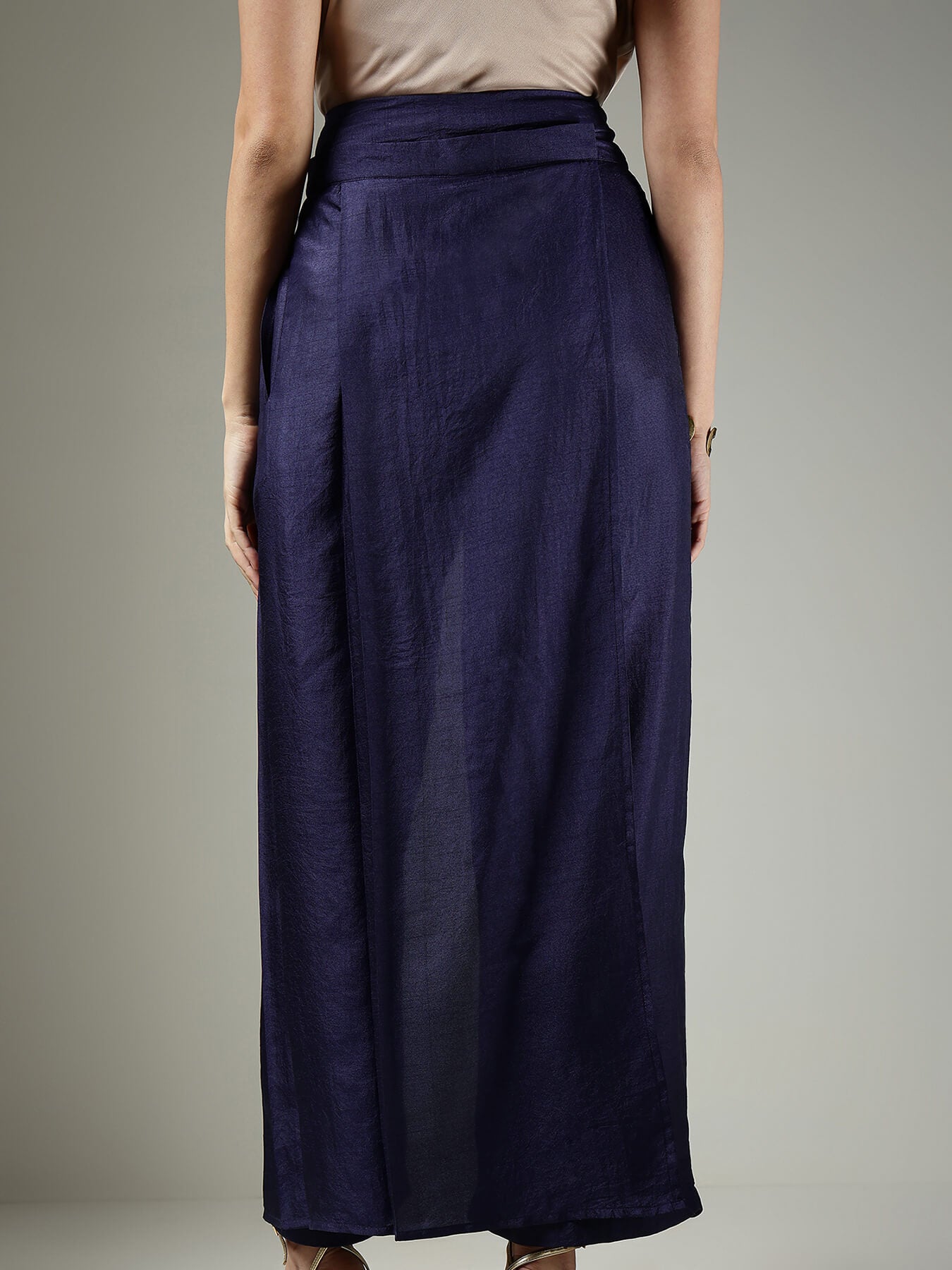 Silk Wide-Leg Trousers - Navy Blue