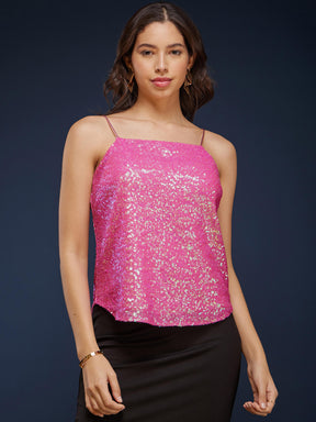 Sequin Straight Camisole - Pink