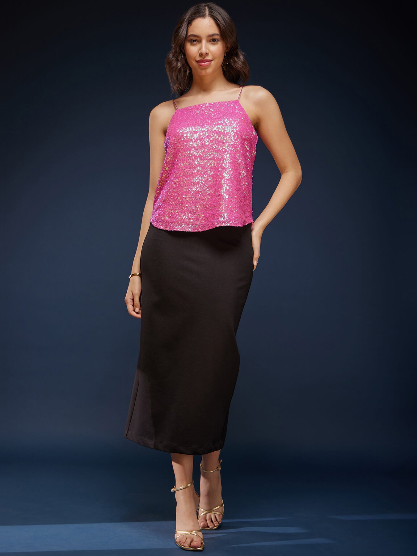 Sequin Straight Camisole - Pink
