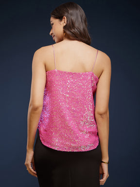 Sequin Straight Camisole - Pink