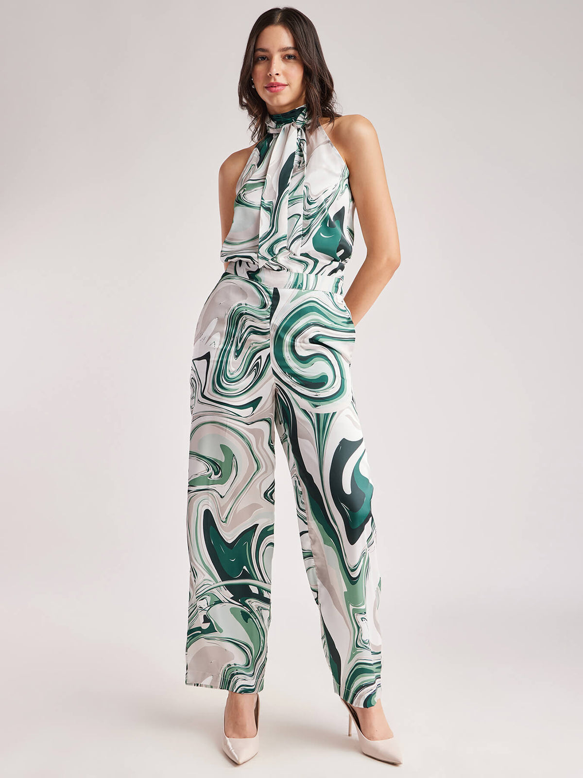 Marble Print Top And Trouser Coord - Green And Grey