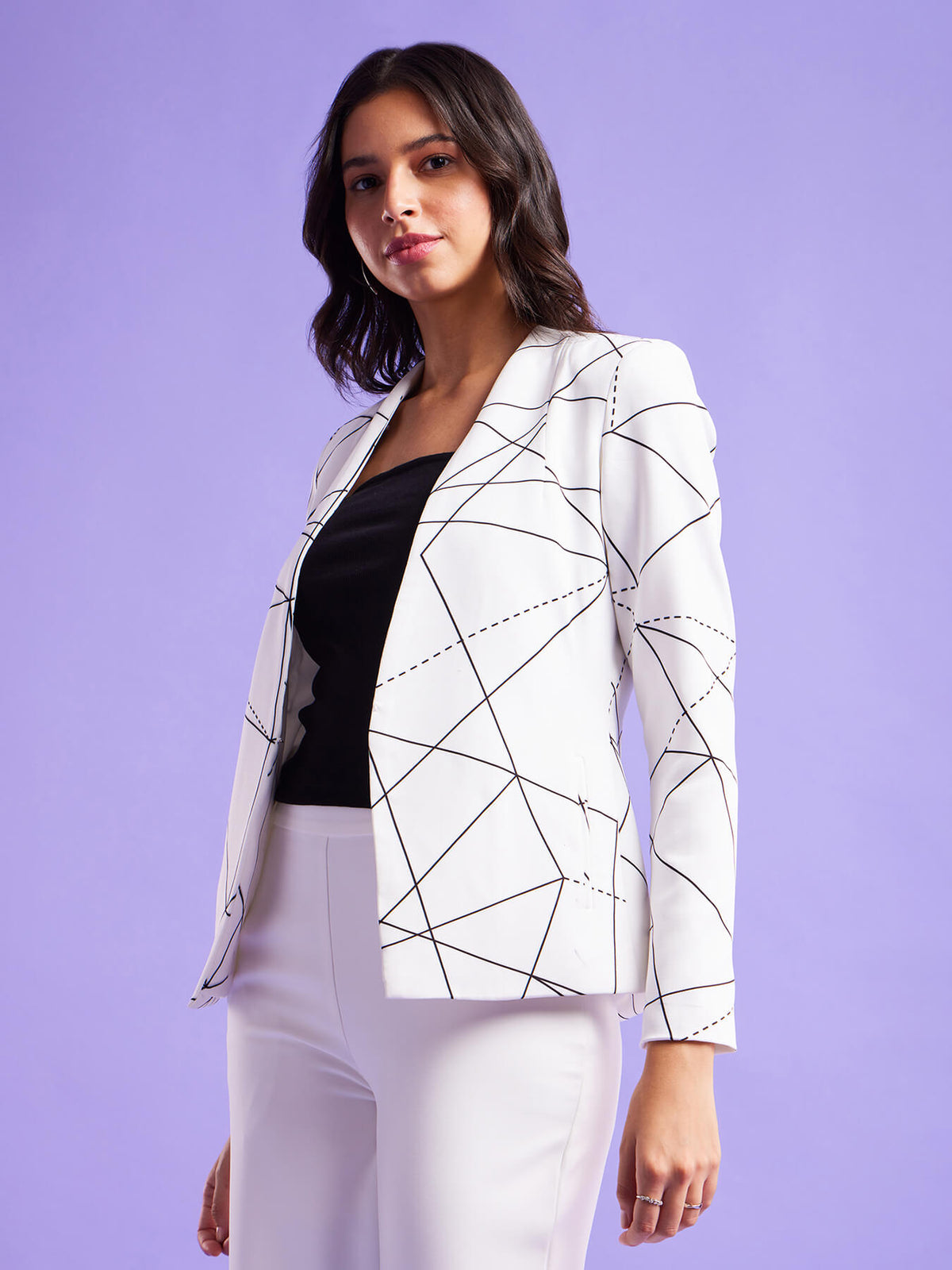 Geometric Print Blazer And Trouser Co-ord - White