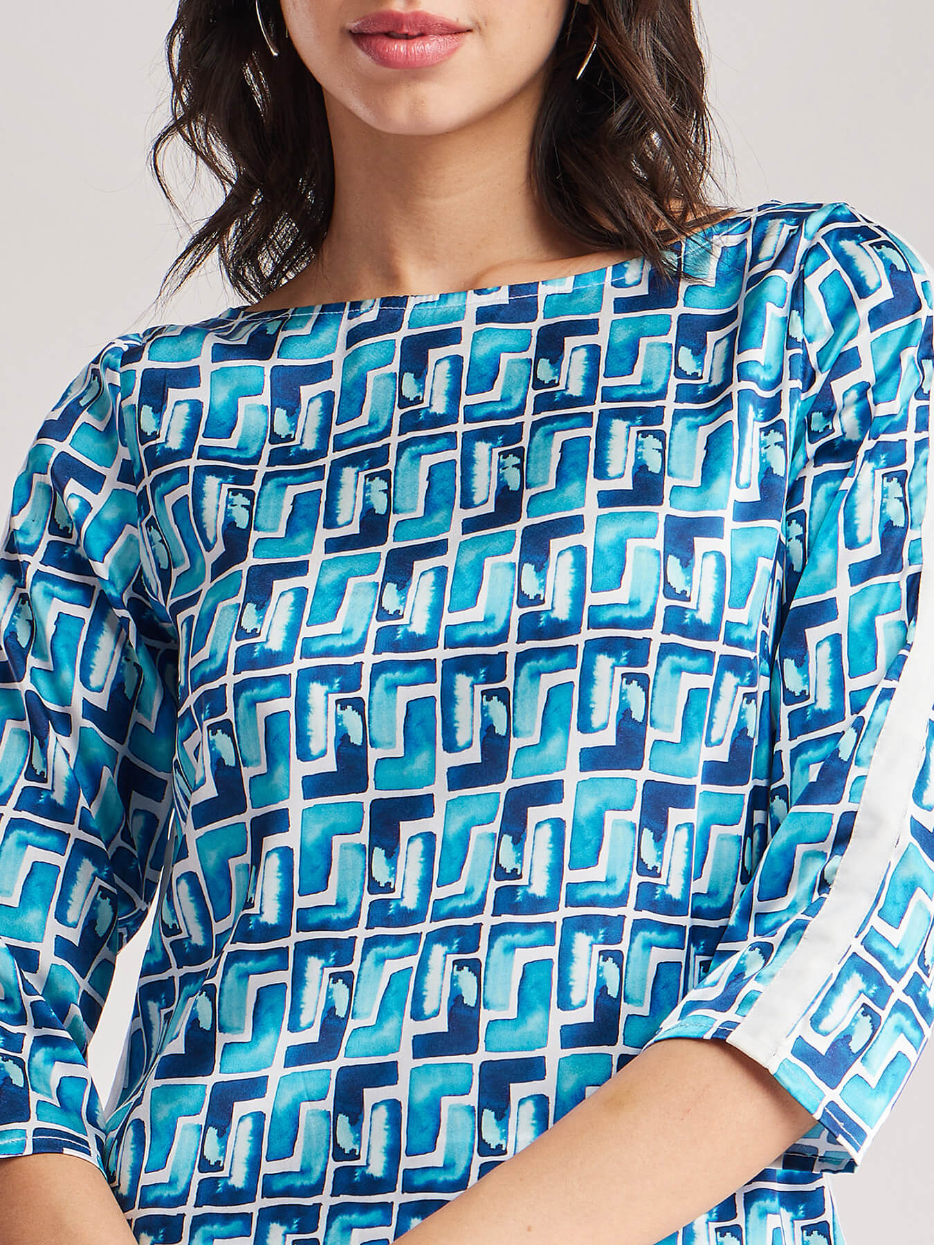 Geometric Print Top And Trouser Coord - Blue And White