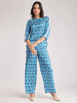 Geometric Print Top And Trouser Coord - Blue And White