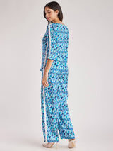 Geometric Print Top And Trouser Coord - Blue And White