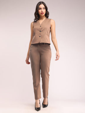 Waistcoat And Trousers Co-ord Set - Brown