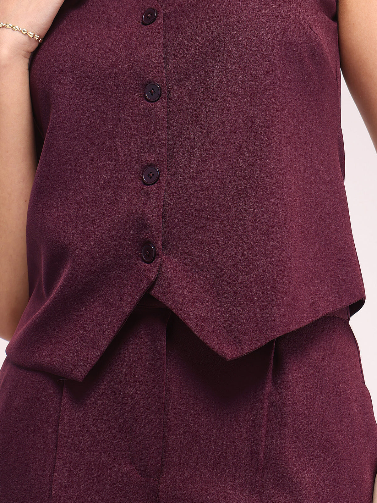 Waistcoat And Trousers Co-ord Set - Wine