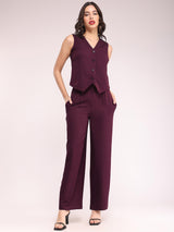 Waistcoat And Trousers Co-ord Set - Wine