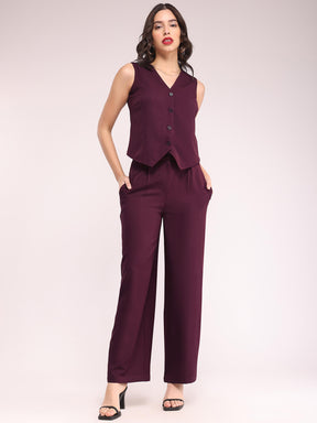 Waistcoat And Trousers Co-ord Set - Wine