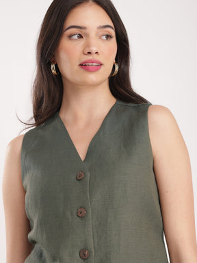 Linen Co-ord Set - Olive