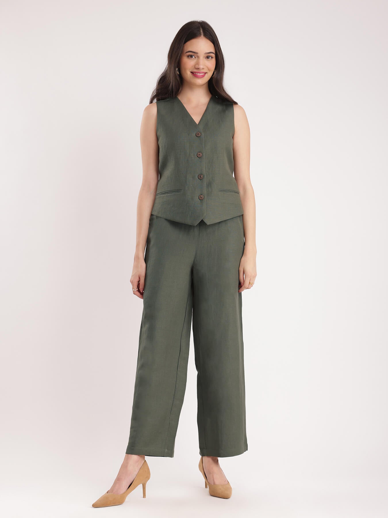 Linen Co-ord Set - Olive