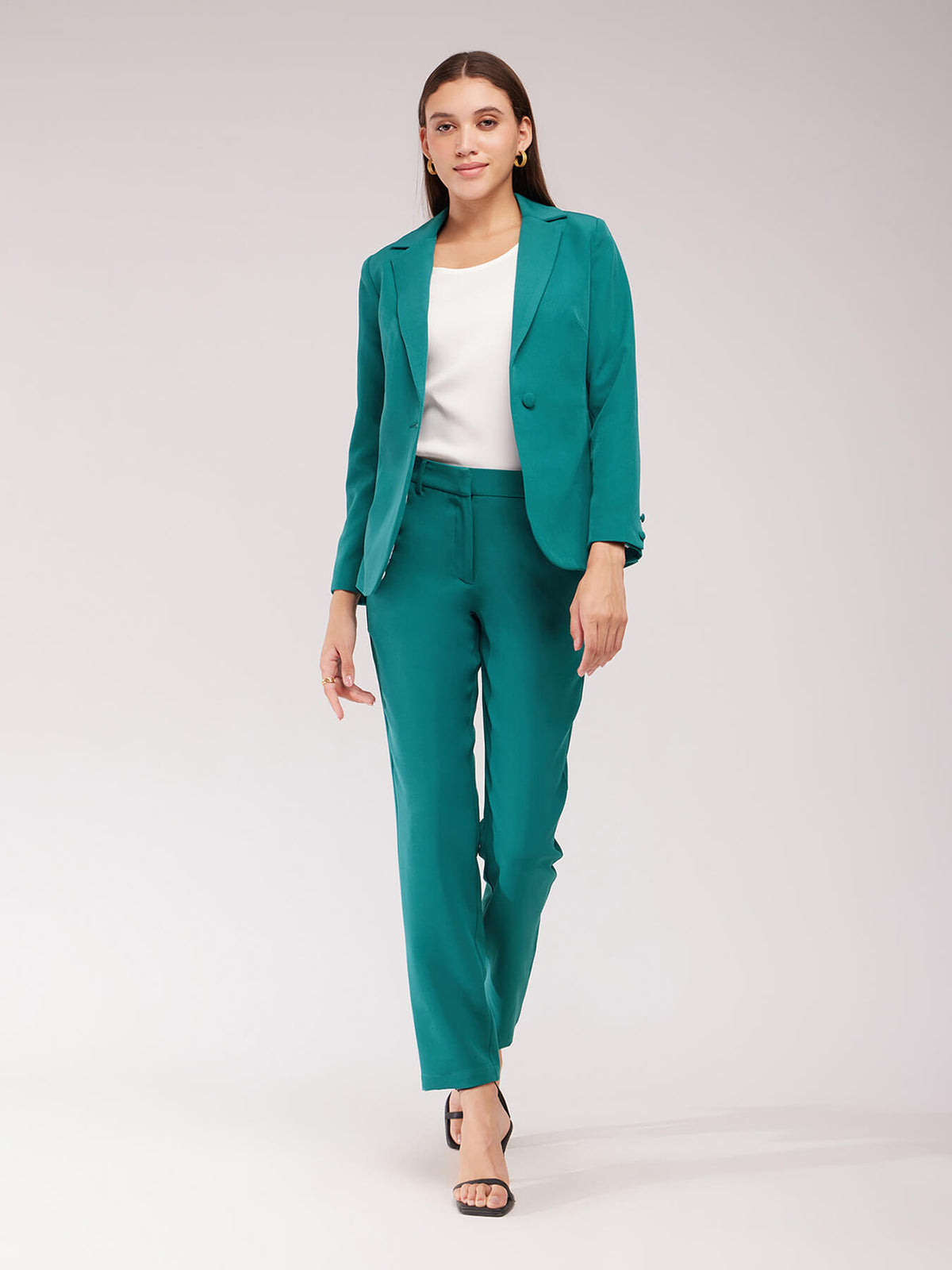 Single Breasted Blazer And Trousers Co-ord Set - Teal