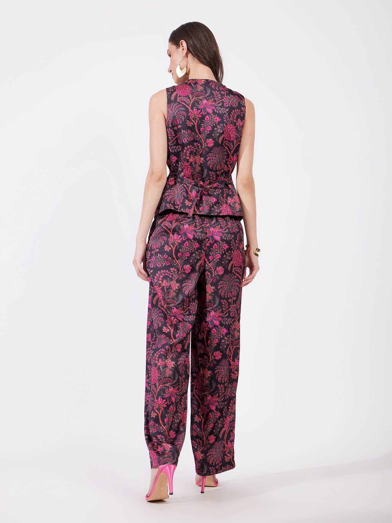 Satin Floral Print Co-ord - Pink And Black