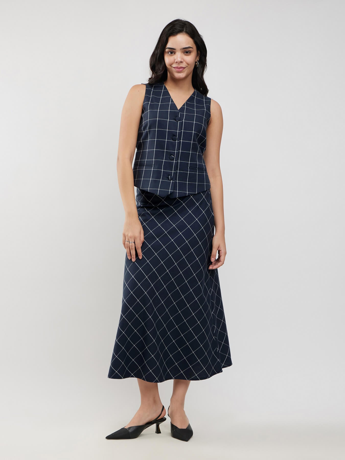 Cotton Waistcoat And Skirt Co-ord Set - Navy And White