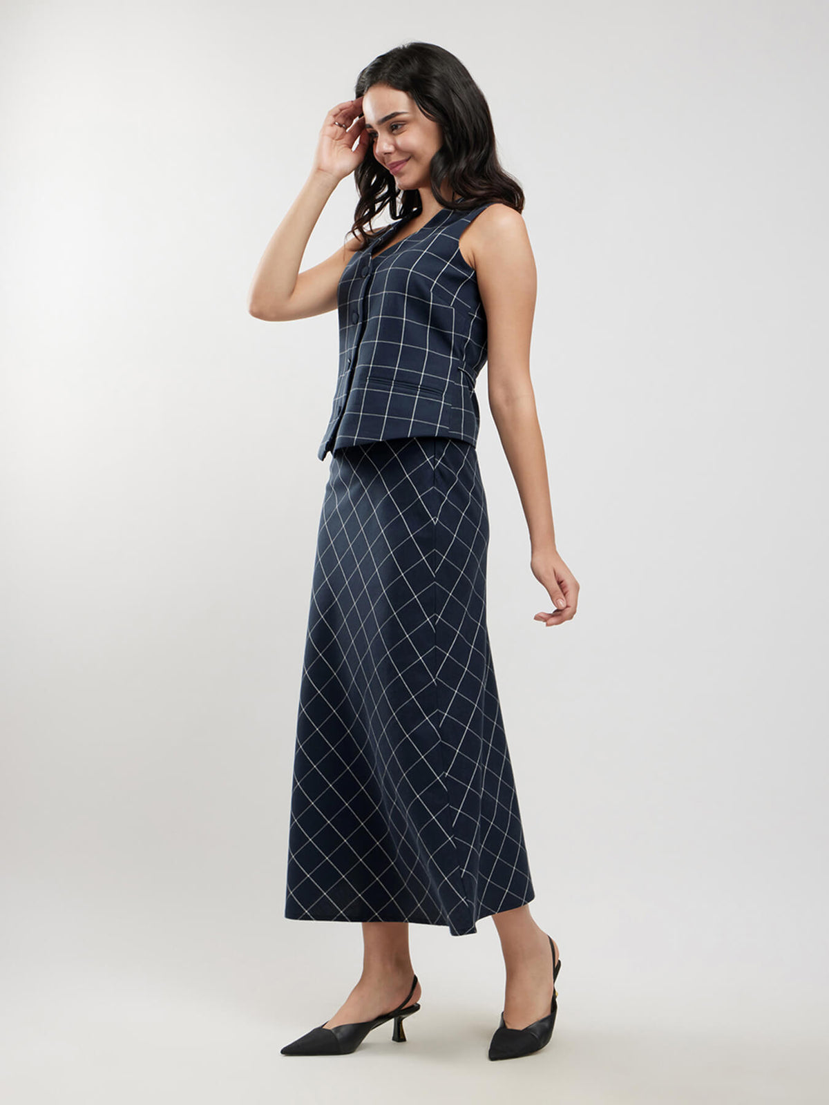 Cotton Waistcoat And Skirt Co-ord Set - Navy And White