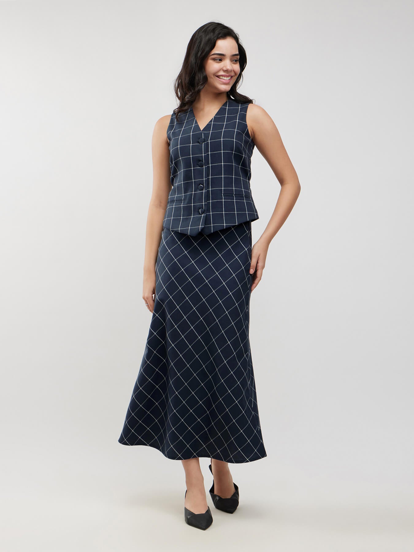 Cotton Waistcoat And Skirt Co-ord Set - Navy And White