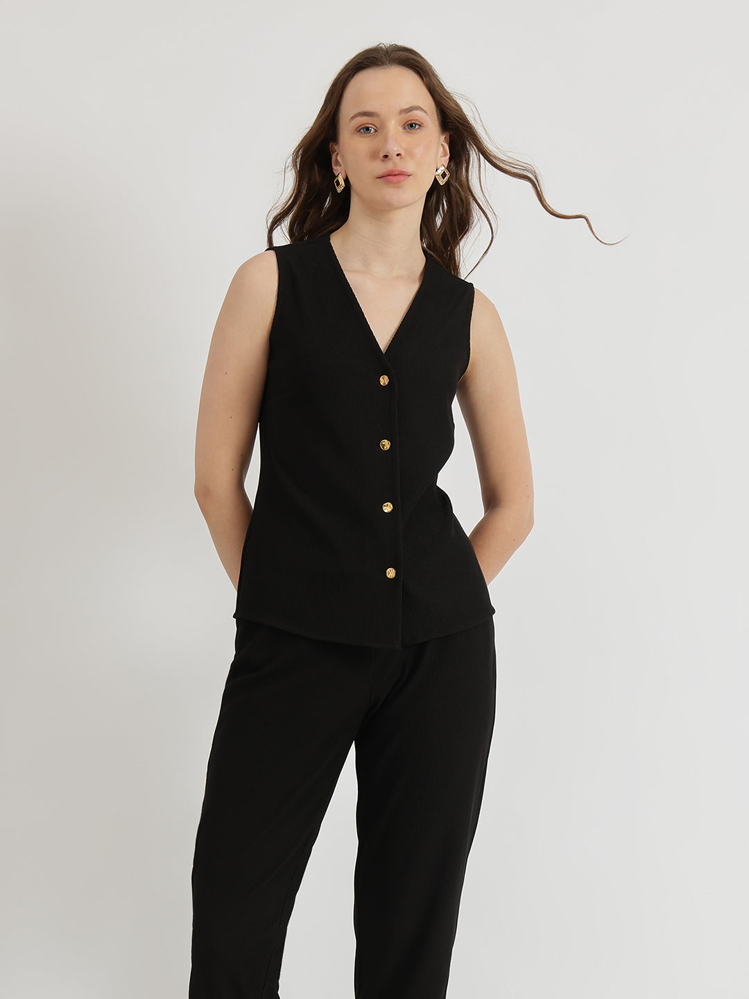 Linen Waistcoat Co-ord - Black