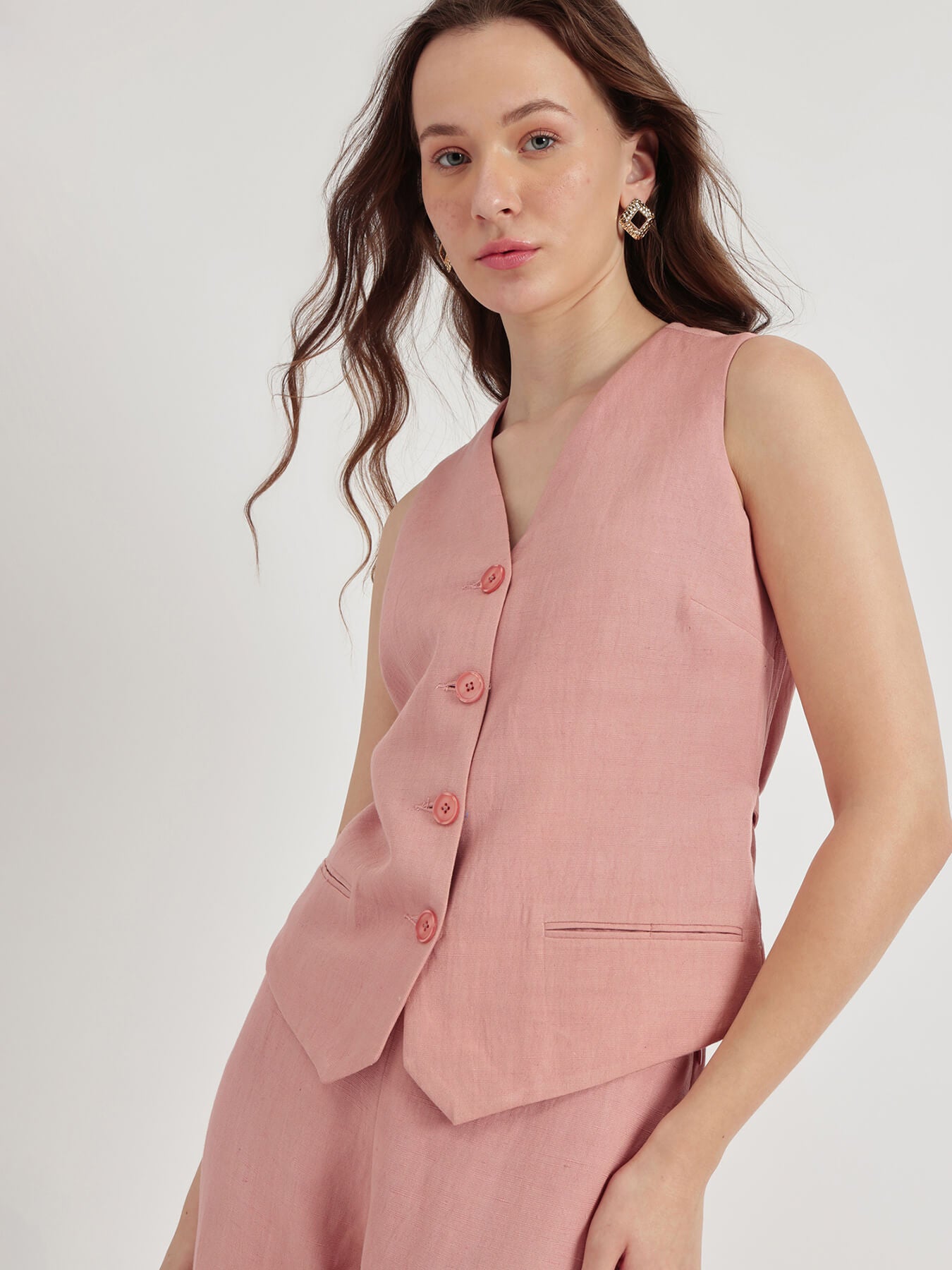 Linen Waistcoat Co-ord - Dusty Pink