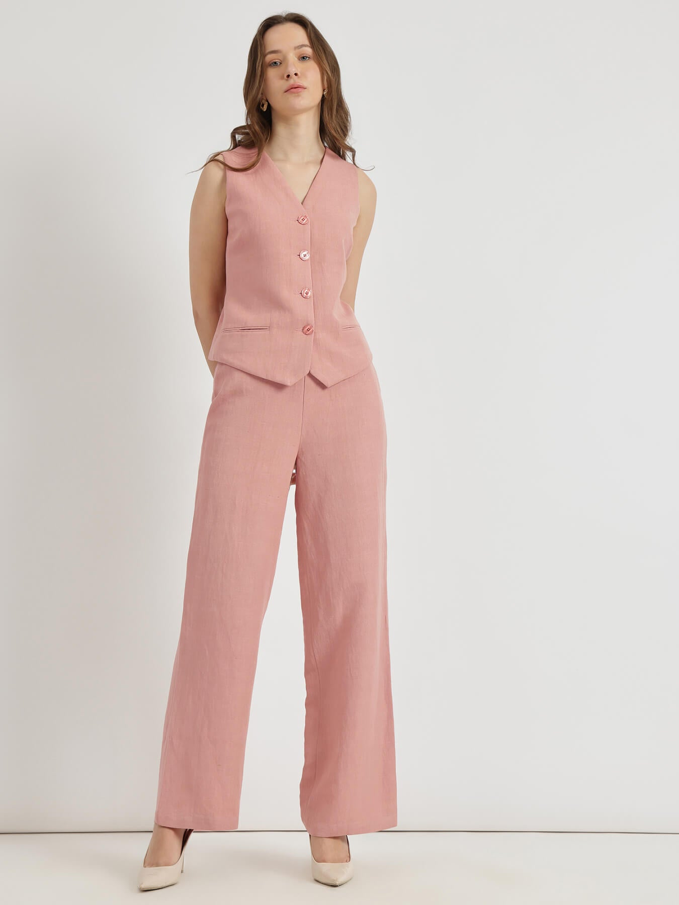 Linen Waistcoat Co-ord - Dusty Pink