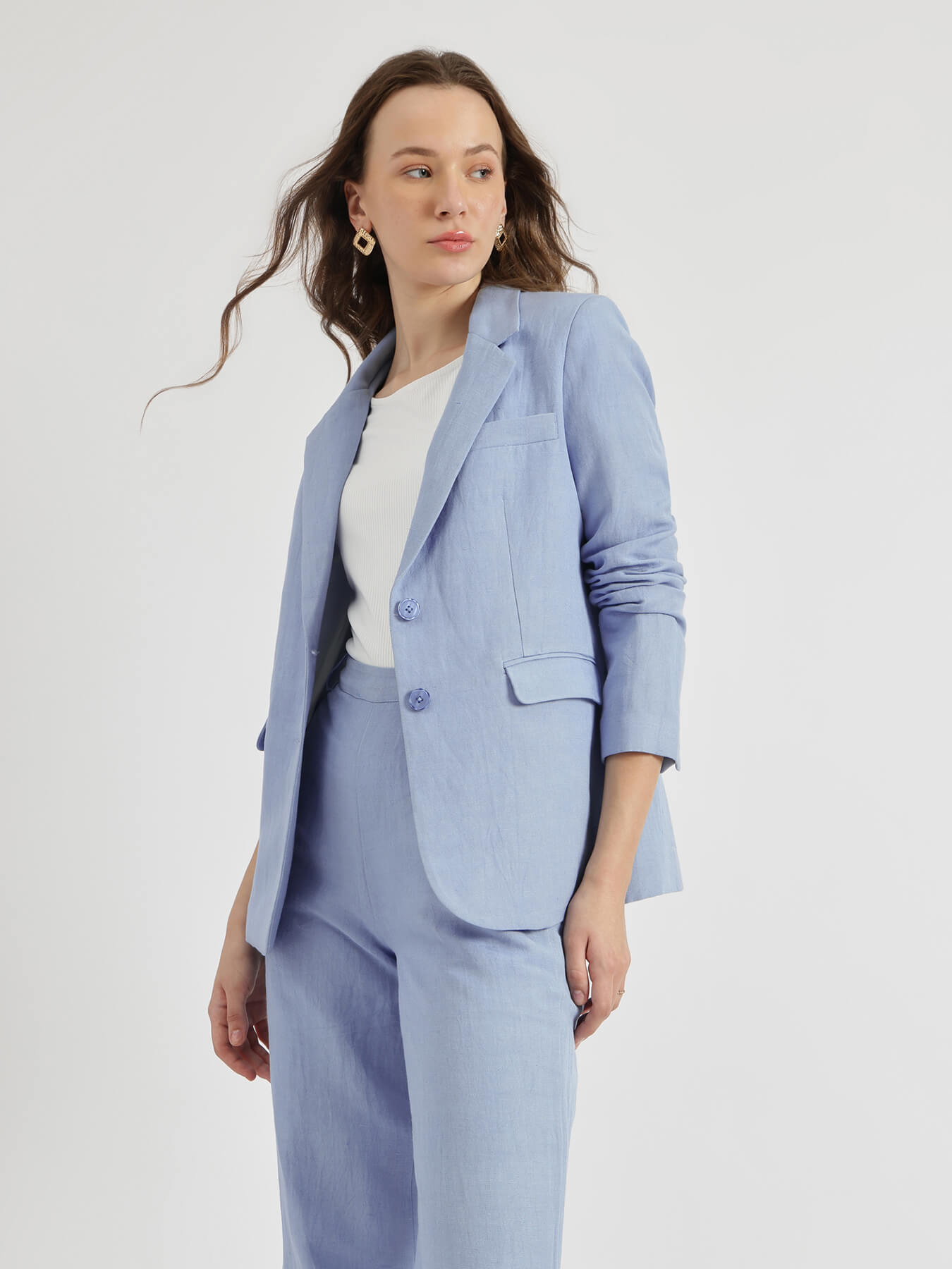 Linen Blazer Co-ord - Light Blue