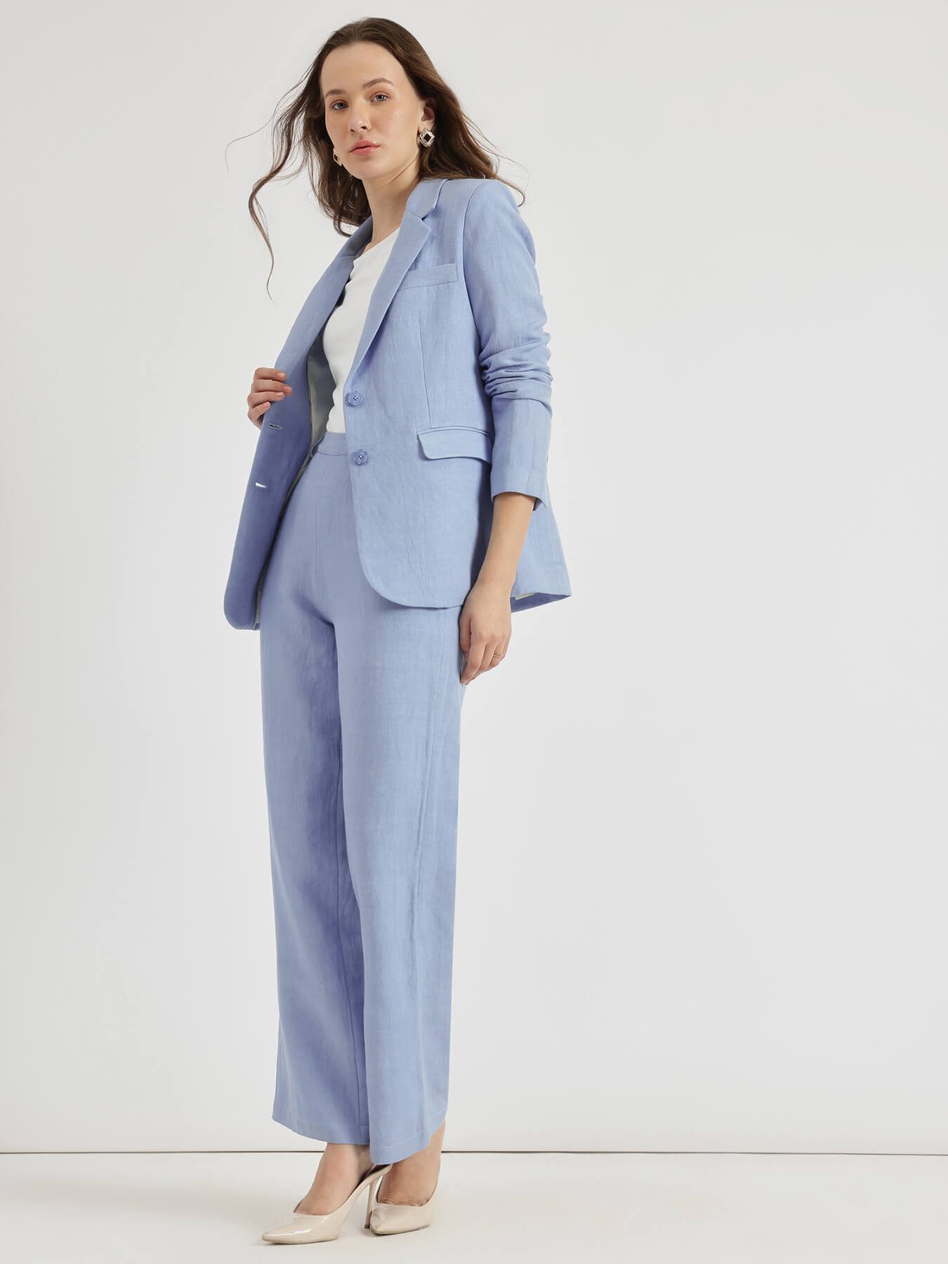 Linen Blazer Co-ord - Light Blue