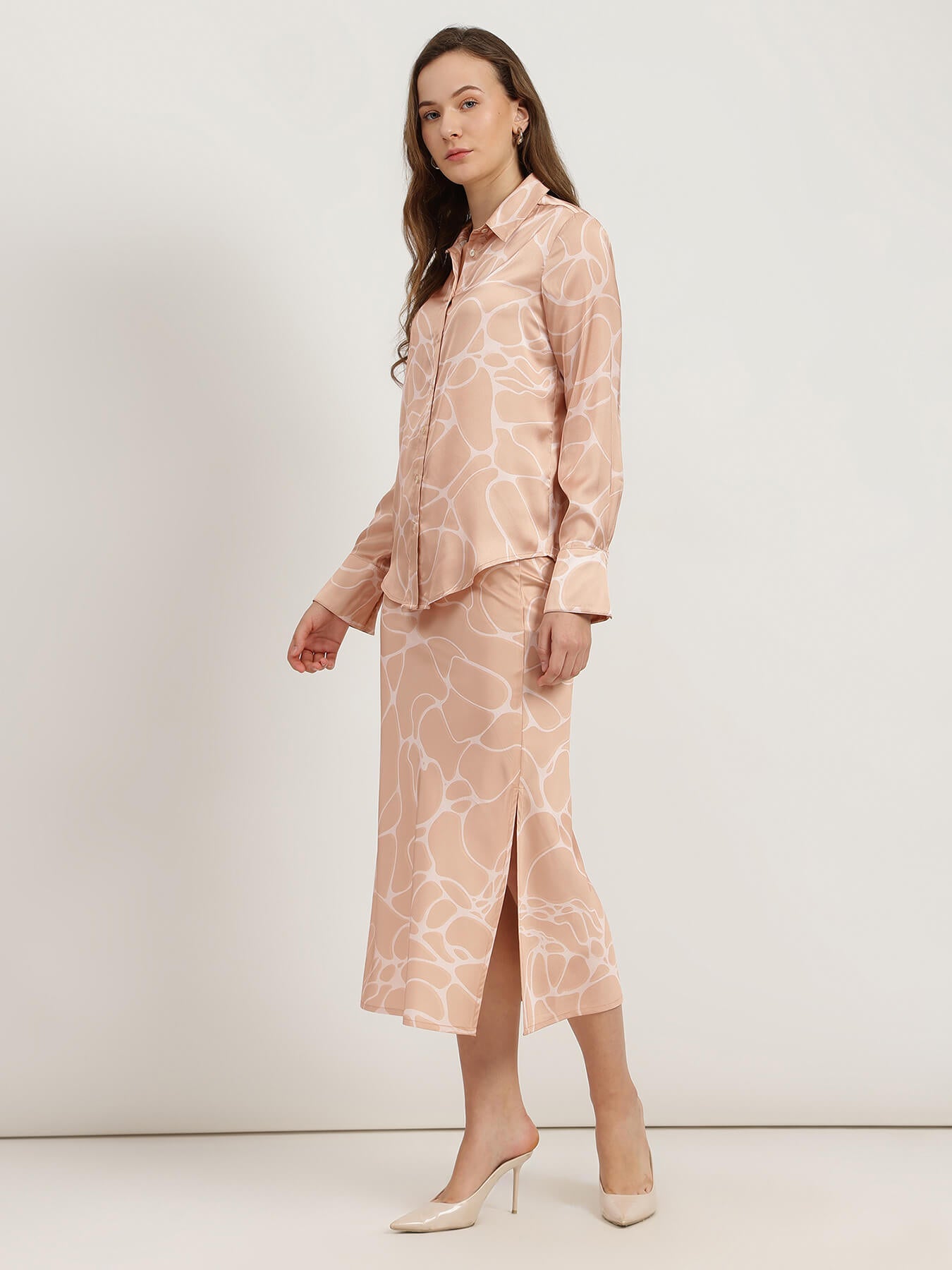 Shirt and A-Line Skirt Coord - Peach