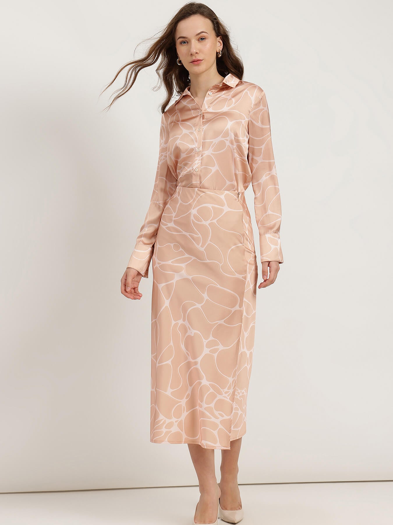 Shirt and A-Line Skirt Coord - Peach