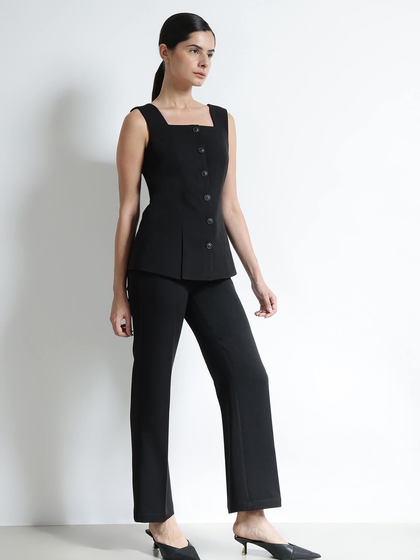 Waistcoat and Straight Fit Trousers Co-ord - Black